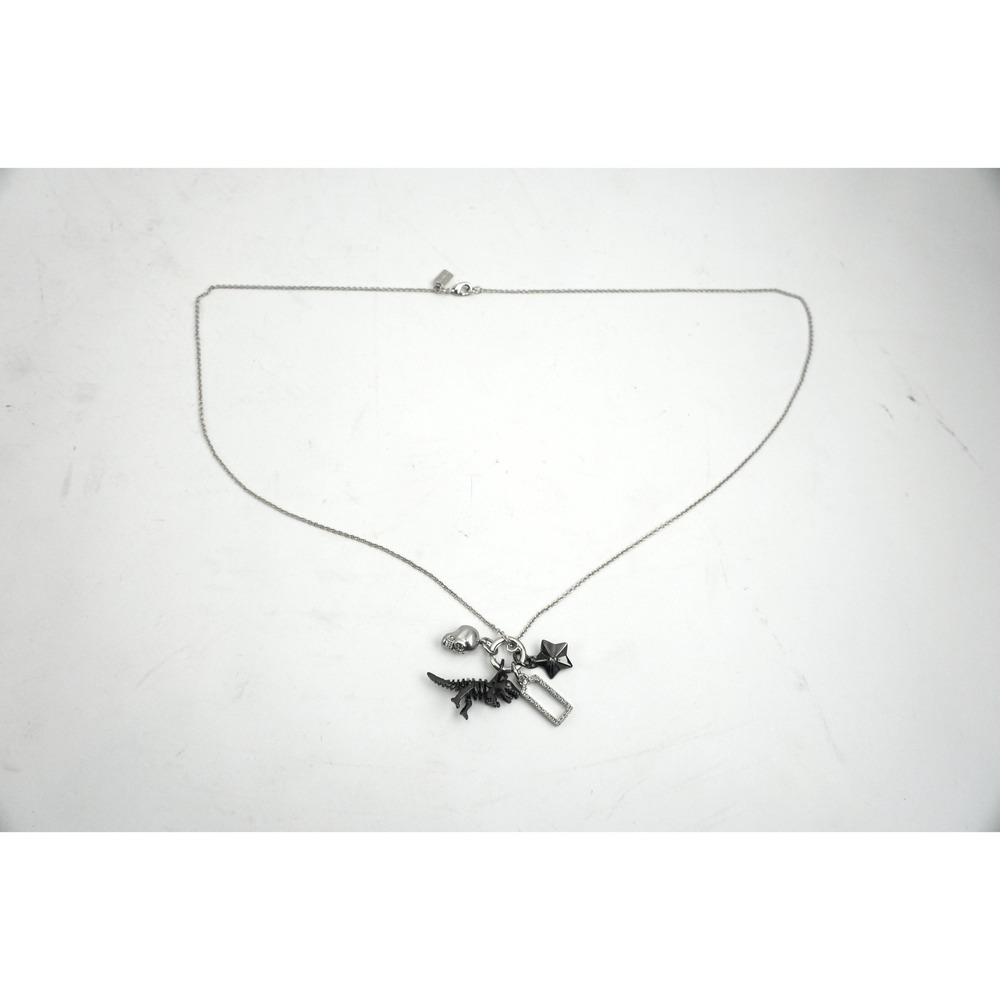 Coach Necklace Rexy Dinosaur Skull Star Crystal Charms Silver Tone Excellent